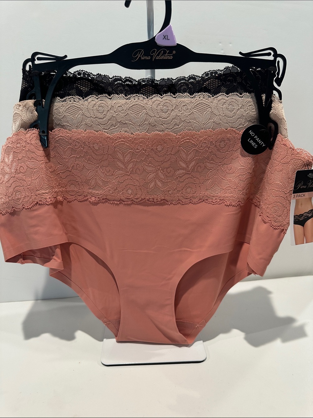 NWT Prima Valentina No Line Bikini Panties with Lace Waistline. Size XL